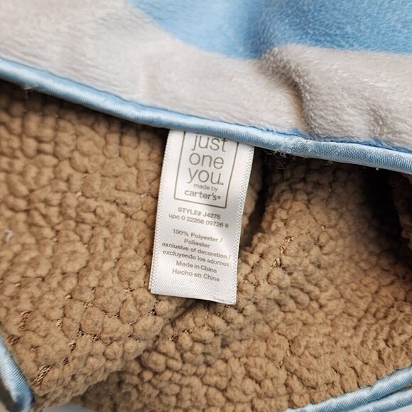 Just One You Carter's Monkey Baby Blanket Striped Blue Brown  Soft Sherpa - Picture 4 of 5